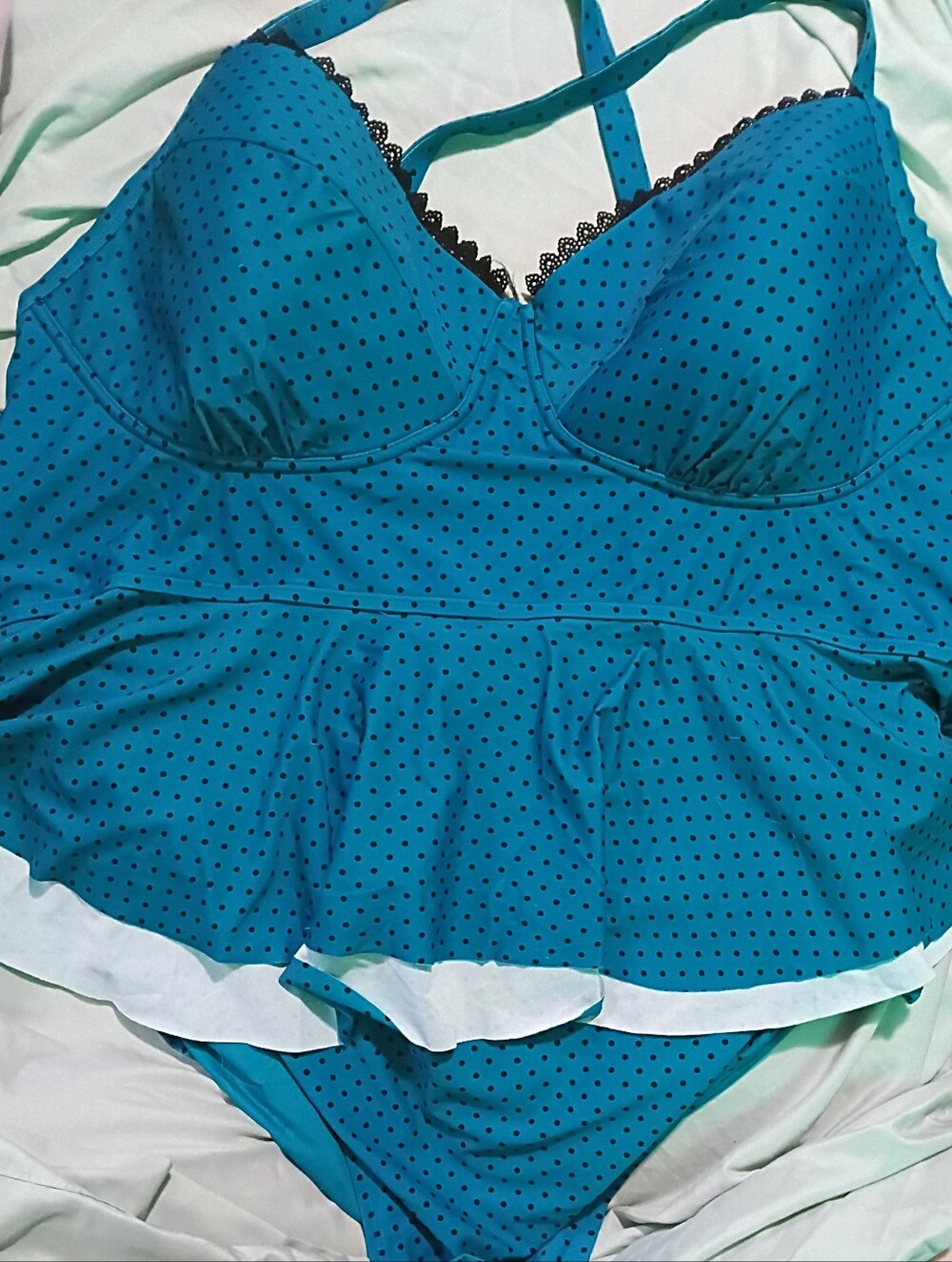 4X Teal Polka Dot Tankini